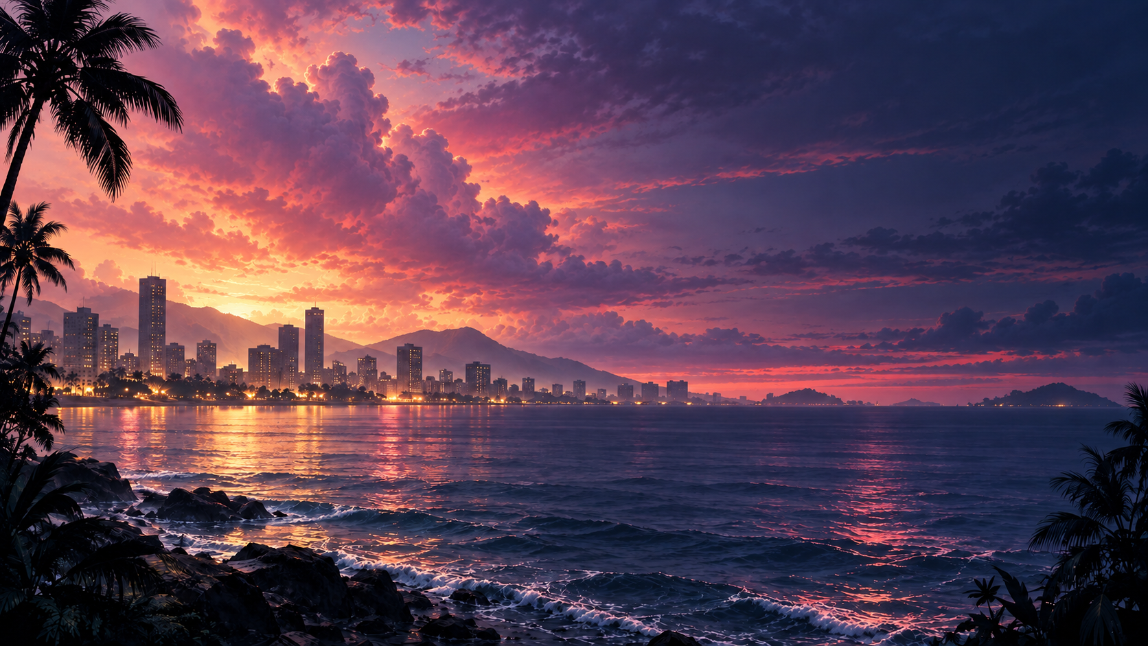 Original coastal skyline atmosphere at dusk